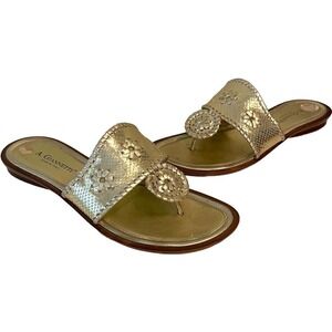 🍀A. Giannetti Gold Metallic Soft Leather Weave Medallion Thong Sandals Size 10.5